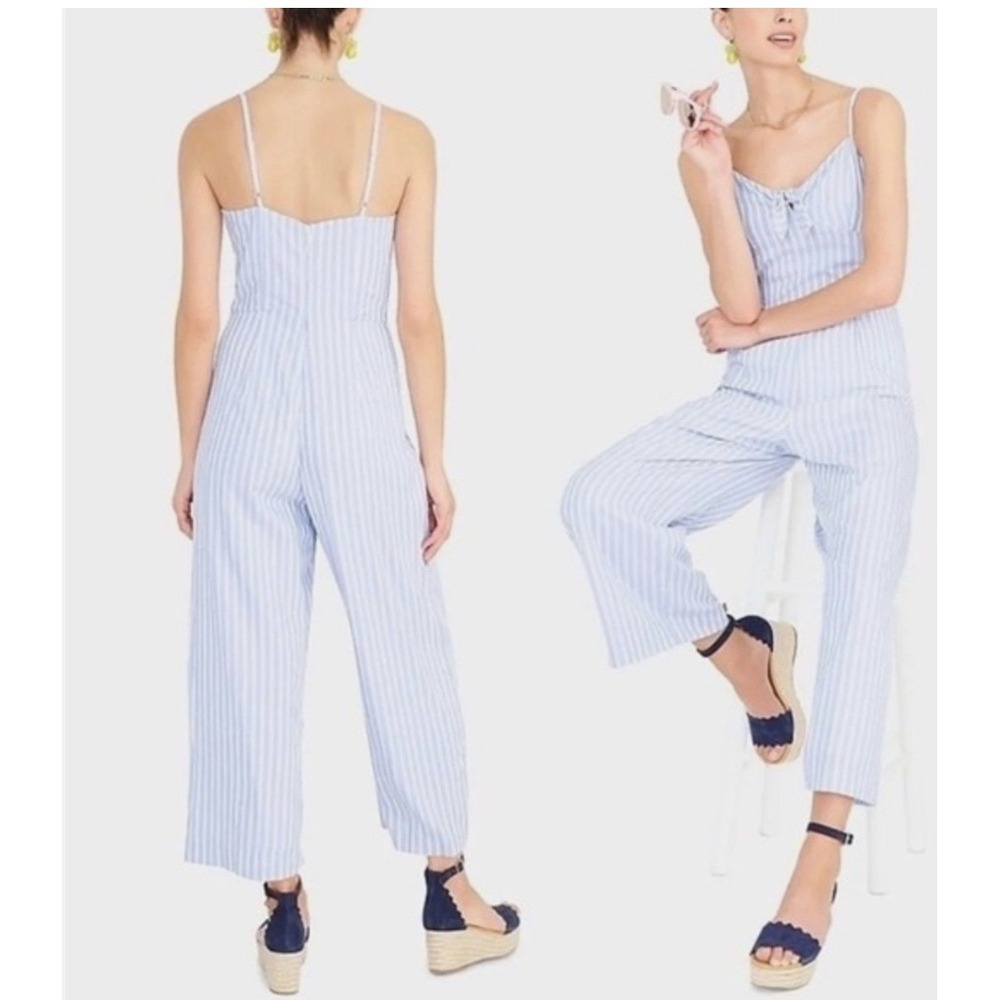 J.Crew Womens Size 10 Blue White Striped Tie Front Sleeveless Jumpsuit NWT wide